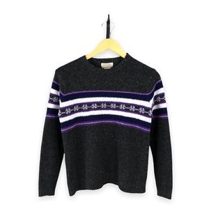 Women's Vintage St. John's Bay Black and Purple V-Neck Sweater Size M